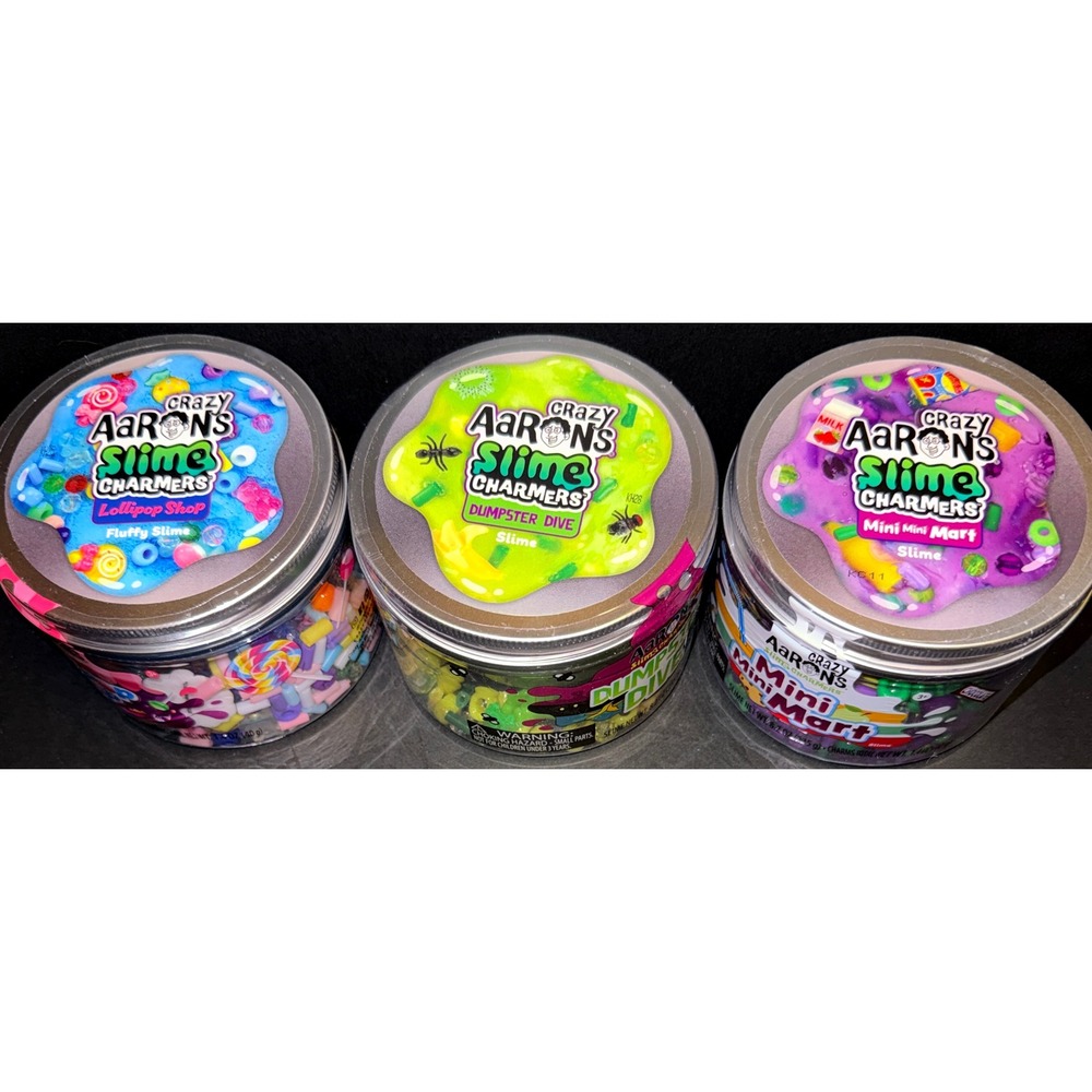Crazy Aarons Slime Charmers Kids 3-Pack NEW Lollipop Dumpster Mini Mart Slime